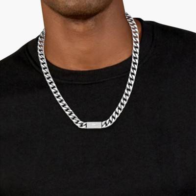 Steel Backhand Necklace with Curb Chain, 54 cm - 2040433 - Lacoste