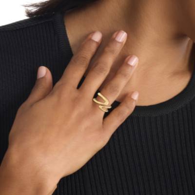 Gold-Tone Steel CK Statement Links Ring - 35000752D - Calvin Klein