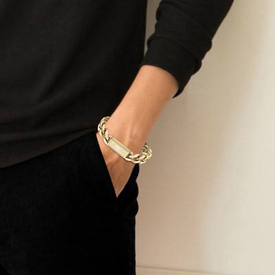 Gold-Tone Steel Backhand Bracelet, Adjustable Length 19 cm - 2040440 - Lacoste