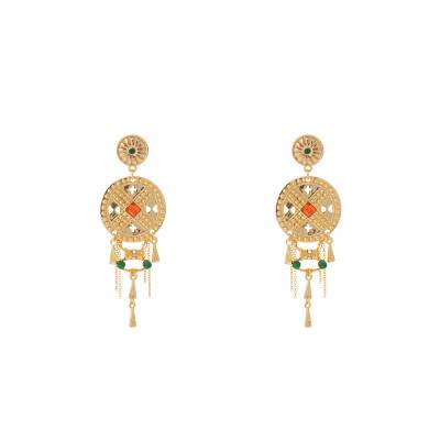 Boucles d'oreilles Paramor Dorées, Imitations Malachite & Strass - Hipanema