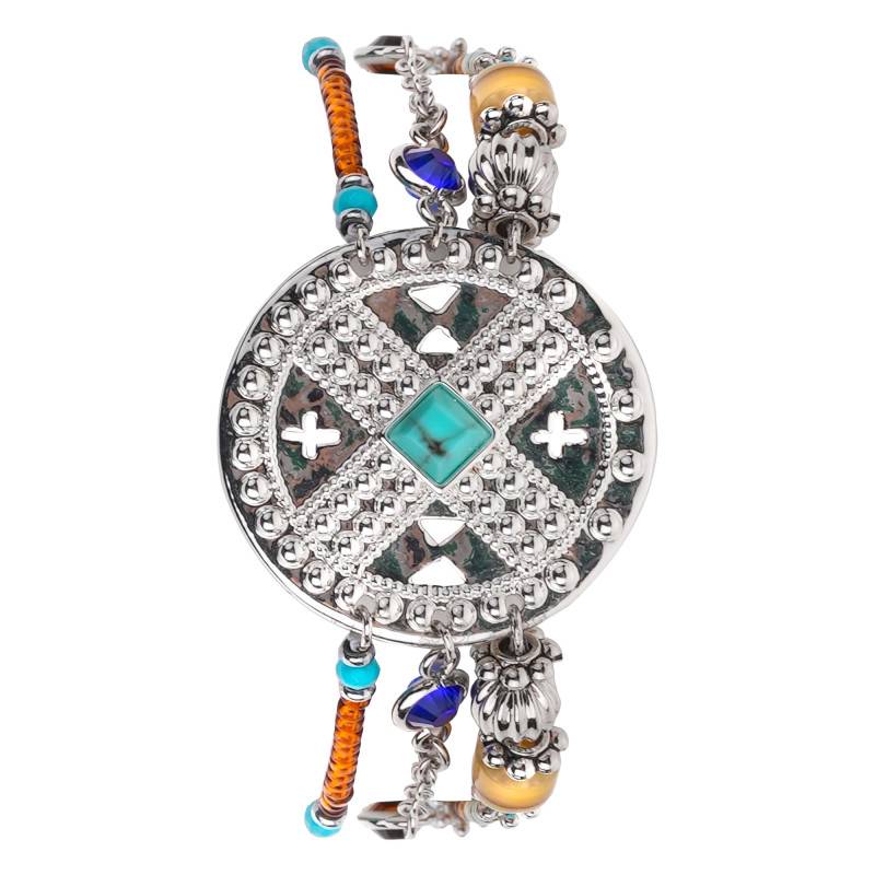 Hezou Multi-Link Silver-Plated Cuff & Multicolor Beads and Stones, Length 16 cm to 18 cm - Hipanema