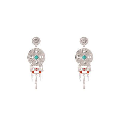 Boucles d'oreilles Paramor Argentées, Imitations Turquoise & Strass - Hipanema