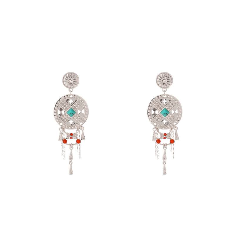 Paramor Silver & Rhinestones and Turquoise Imitations Drop Earrings - Hipanema