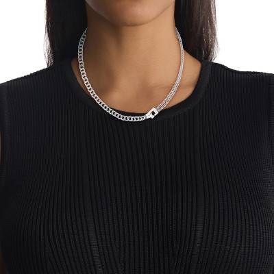 Steel Divergent Links Curb Chain Necklace, Length 45 cm - 35000465 - Calvin Klein