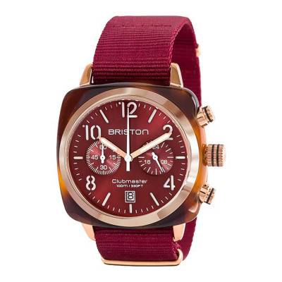 Briston Clubmaster Chrono Gold Red Tortoiseshell Cellulose Acetate Watch - Red Dial - Briston