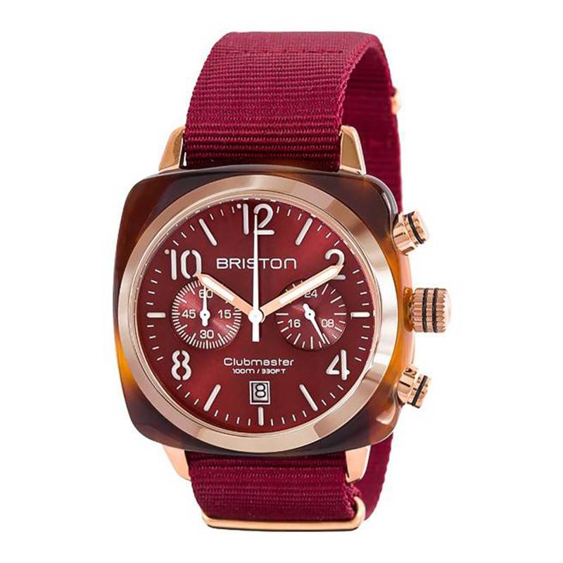 Briston Clubmaster Chrono Gold Red Tortoiseshell Cellulose Acetate Watch - Red Dial - Briston