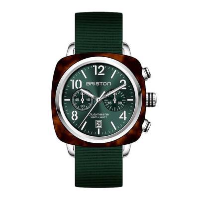 Montre Clubmaster Chrono Date Acétate Ecaille de tortue cadran Vert anglais - Briston