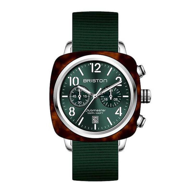 Briston Clubmaster Chrono Date Tortoiseshell Acetate British Racing Green Dial Watch - Briston