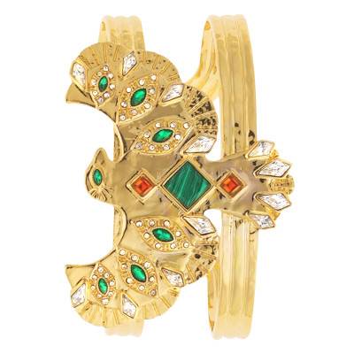 Timor Gold-Plated Cuff & Malachite-Color Stones and Rhinestones, Adjustable - Hipanema
