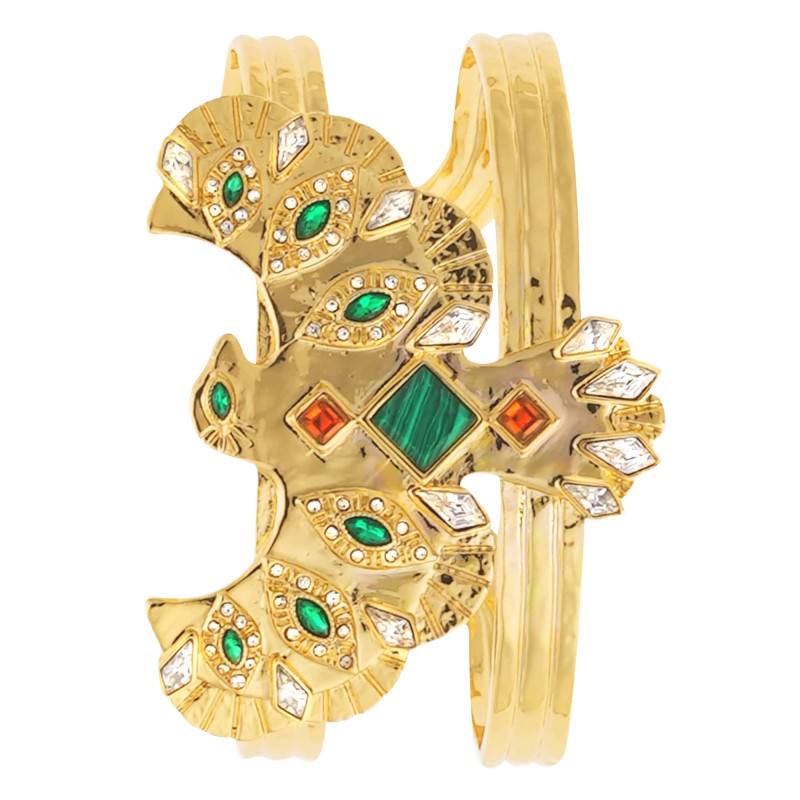 Timor Gold-Plated Cuff & Malachite-Color Stones and Rhinestones, Adjustable - Hipanema
