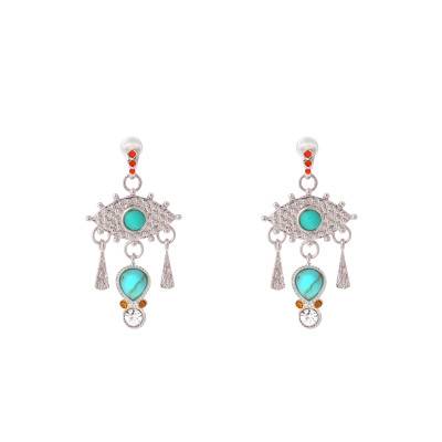 Boucles d'oreilles Syracuz Argentées, Imitations Turquoise & Strass - Hipanema