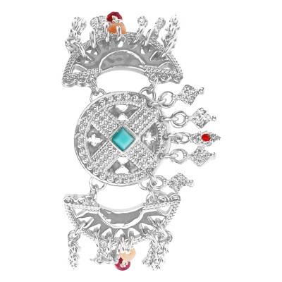 Manchette Murillo Multi-liens Argentée, Imitations Turquoise & Strass, Longueur 16,50 à 21 cm - Hipanema