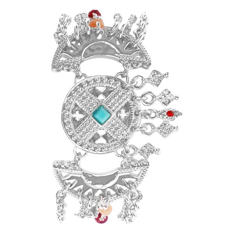 Hipanema Murillo Silver-Plated Multi-Strand Cuff & Turquoise-Color Stones and Rhinestones, Length 16,50 cm to 21 cm - Hipanema
