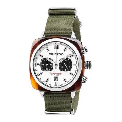 Briston Clubmaster Sport Acetate Chrono Military Green NATO Watch - Briston