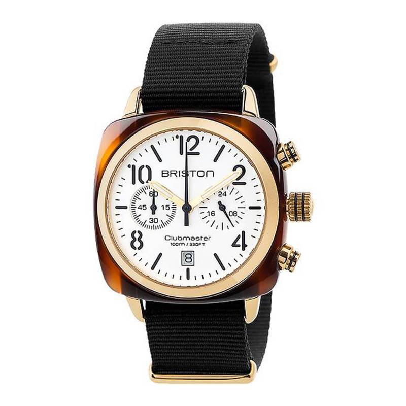 Briston Clubmaster Chrono HSMD Yellow Gold Bezel Acetate Watch - Briston