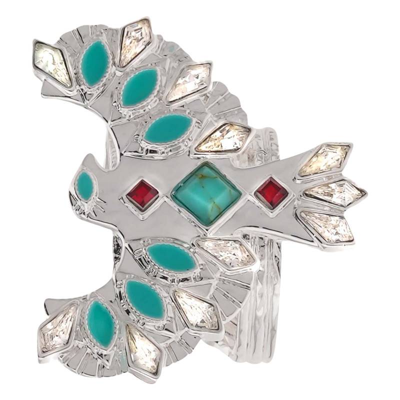 Silver Mangrov Open Ring & Turquoise Color Stones and Rhinestones - Hipanema
