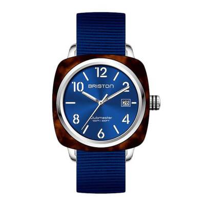 Montre Clubmaster HMS Date Acétate Ecaille de tortue cadran bleu - Briston