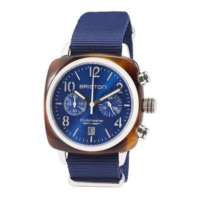 Montre Clubmaster Chrono Date Acétate Ecaille de tortue cadran bleu - Briston