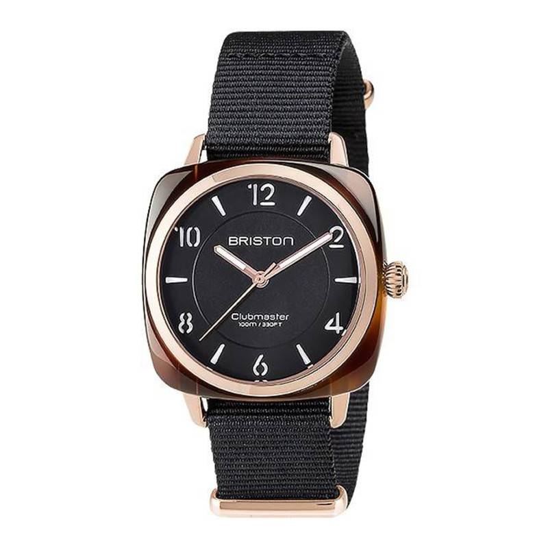Clubmaster Chic Acetate Watch - HMS Black Dial Rose Gold Bezel - Briston
