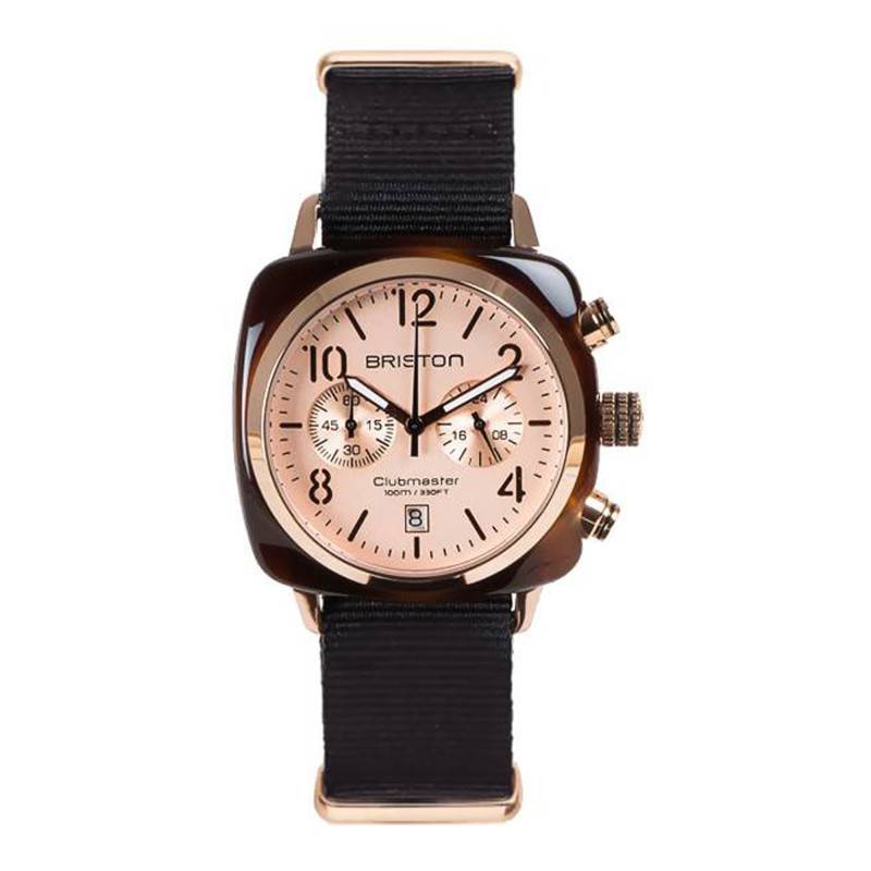 Briston Clubmaster Chrono Date Light Tortoiseshell Rose Field Acetate Watch - Briston