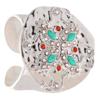 Bague Ouverte Garcia Argentée, Imitations Turquoise & Strass - Hipanema