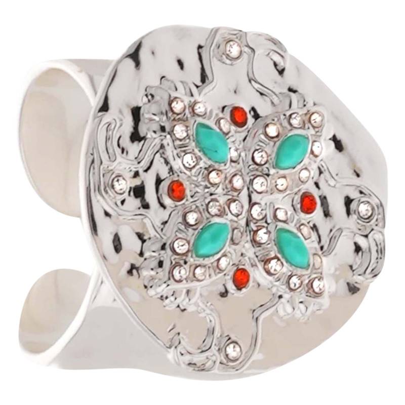 Garcia Silver & Turquoise Color Stones and Rhinestones Open Ring - Hipanema
