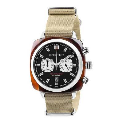 Clubmaster Sport Acetate Black Chrono Beige NATO Strap Watch - Briston