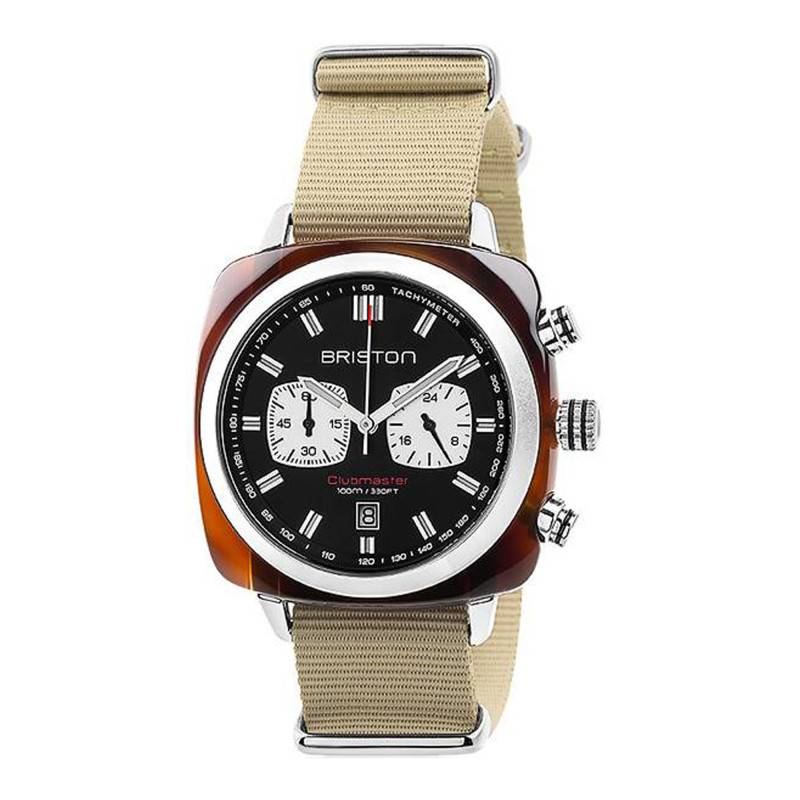 Clubmaster Sport Acetate Black Chrono Beige NATO Strap Watch - Briston