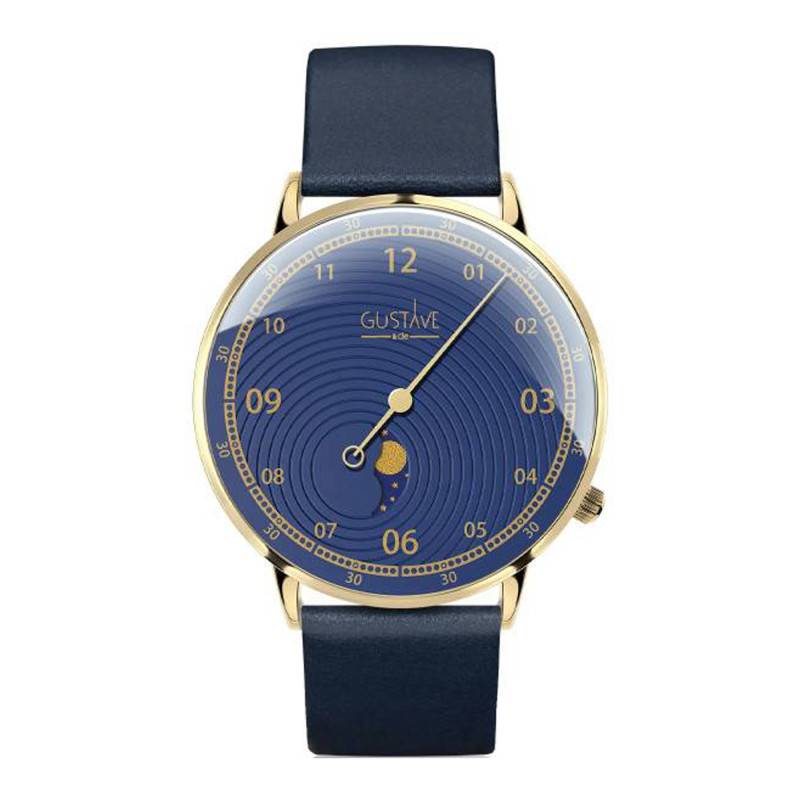 Gustave & Cie Georges 12H Gold & Blue Ocean Blue Leather Watch 40mm - Gustave & Cie