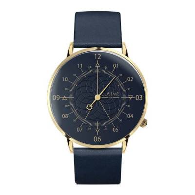 Montre 12H Louis Bleu et Or Cuir Bleu - Gustave & Cie