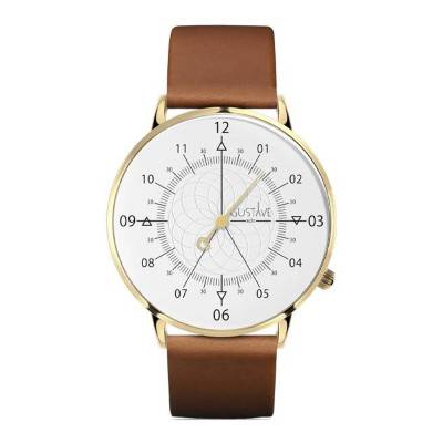 Montre 12h Louis Blanc et Or Cuir Marron - Gustave & Cie