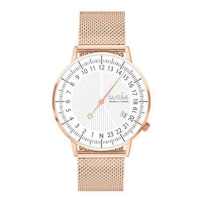 Montre 24h André Blanc et Or Rose Maille Milanaise - Gustave & Cie