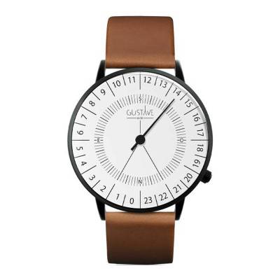 Montre 24h Antoine Blanche Cuir Marron - Gustave & Cie