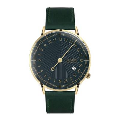 André Gold & Green Emerald Green Topstitched Leather 24H Watch 40mm - Gustave & Cie