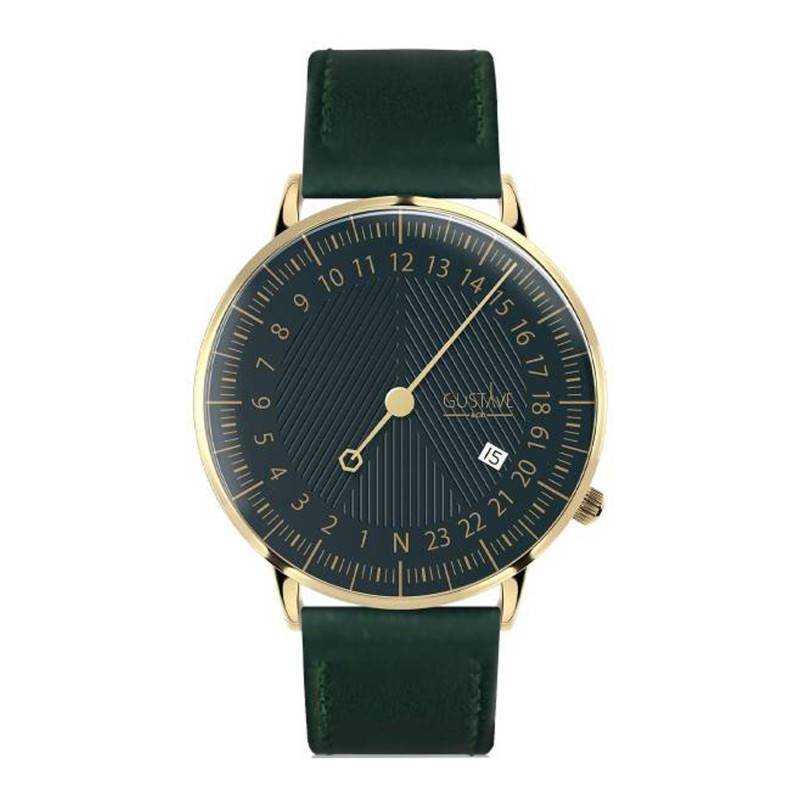 André Gold & Green Emerald Green Topstitched Leather 24H Watch 40mm - Gustave & Cie