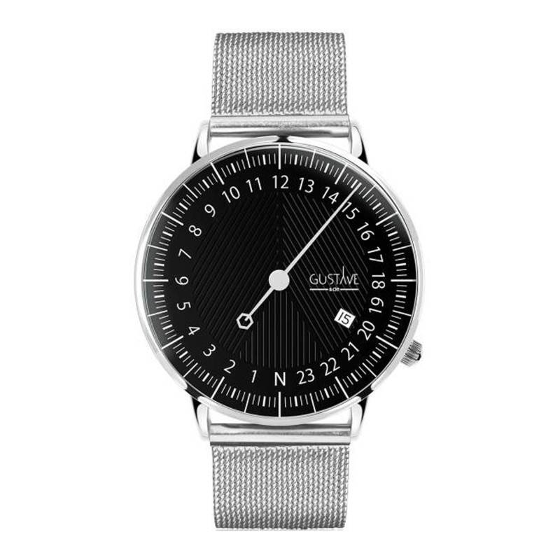 Silver & Black Milanese Mesh André 24H Watch 40mm - Gustave & Cie
