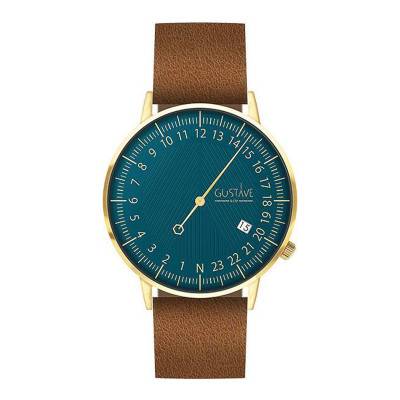 Montre 24h André Vert et Or Cuir Marron - Gustave & Cie