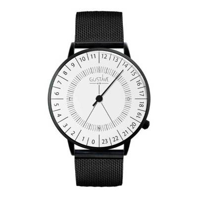Montre 24h Antoine Blanche Milanais Noir - Gustave & Cie