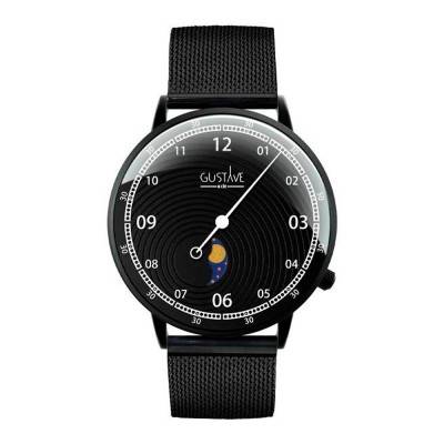 Montre 40 mm Mono Aiguille Phase de Lune Noir / Milanaise Noir - Gustave & Cie