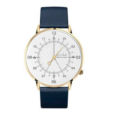 Montre 12h Louis Blanc et Or Cuir Bleu - Gustave & Cie