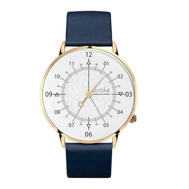 White & Gold 12H Louis Blue Ocean Leather Watch 40mm - Gustave & Cie