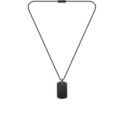 Collier acier noir et médaille rectangulaire, Longueur 61 cm - Boss
