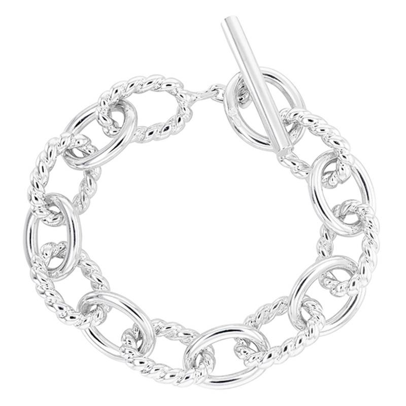 925 Silver Smooth Twisted Cable Chain Bracelet, Length 21 cm, Width 17 mm - Artemis