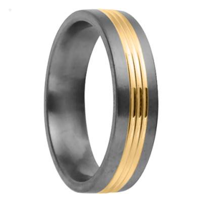 Alliance Ruban Confort Apollore en Titane à Trois Rainures en Or Jaune 750, Largeur 6 mm - Aurodesign