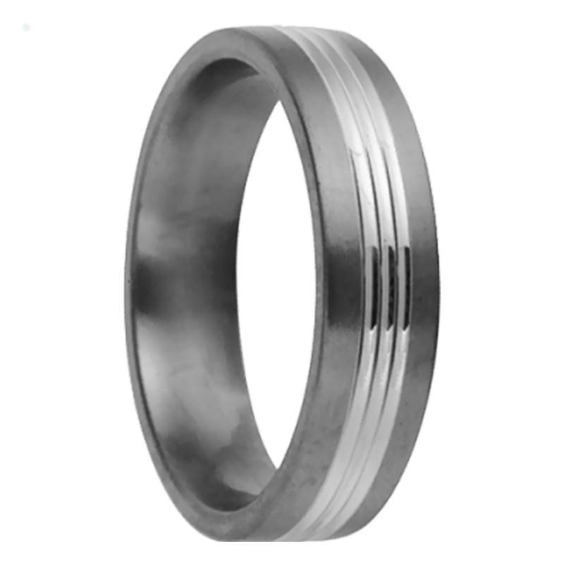 750/1000 White Gold Three-Groove Comfort Fit Titanium Ribbon Wedding Ring, 5 mm Width - Aurodesign