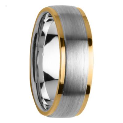 Alliance Ruban Confort Idothée Superposée Brossée en Acier et Or Jaune 950, Largeur 7 mm - Aurodesign