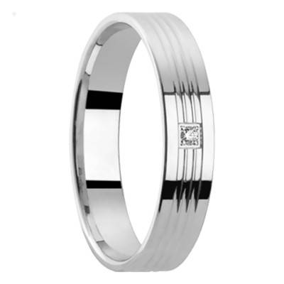Alliance Ruban Standard Aritimi à Trois Rainures en Or Blanc 750 & Diamant, Largeur 4 mm - Aurodesign