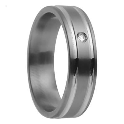 Alliance Ruban Confort Méliades en Titanium et à 2 Sillons en Or Blanc 750 & Diamant, Largeur 5,5 mm - Aurodesign