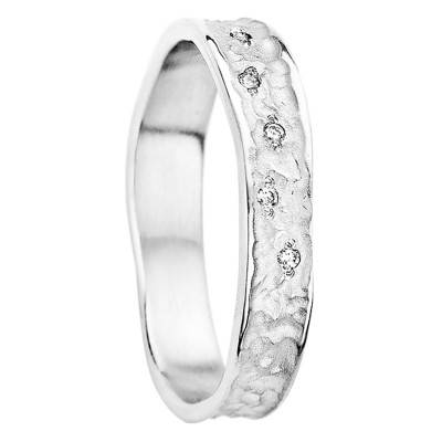 Théa 750 White Gold & Diamonds Hammered Frosted Comfort Wedding Ring - Aurodesign