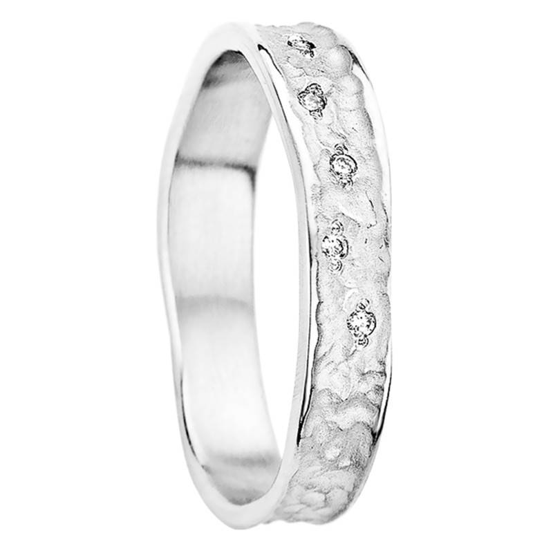 Théa 750 White Gold & Diamonds Hammered Frosted Comfort Wedding Ring - Aurodesign